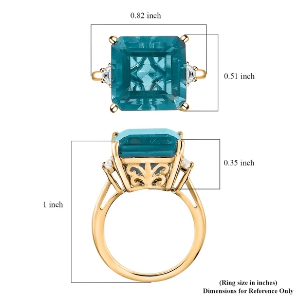 SOLD Rare Asscher Cut Dean Teal Fluorite and White Topaz Ring - Picture 7 of 11